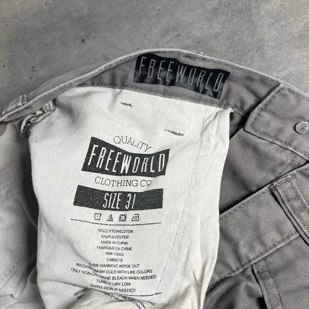 Free World‎ Pants Men 30x31 Gray Chino Trouser Straight Leg Skate Grunge Minimal